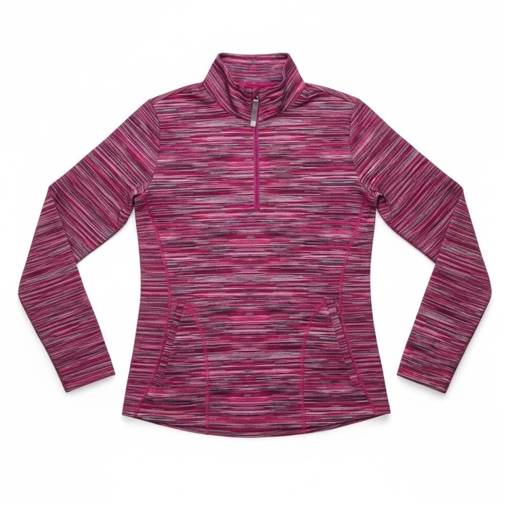 T by Talbots Womens Pink Space Dye Quarter Zip Pullover Active Top Size X